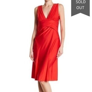 Marina V Neck satin dress in Red